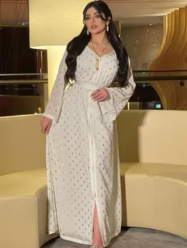 Zelta Dot Abaya Arābu Vakarā Kaftan Marokas Puse Sieviešu Caftan Garās Kleitas+Iekšējās Slīdēšanas Kleitu Musulmaņu Dubaija Saūda Jalabiya Kāzu