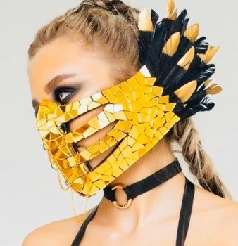 Zelta sieviešu dzimuma radošā masku, dziedātāja programmu veiktspēja video spoguļi maska spalvu sieviešu deju maska nakts klubu DJ
